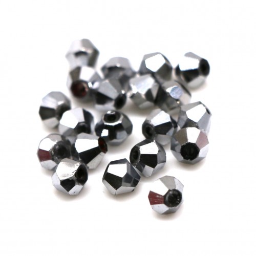 Бусины биконус 4мм, серебро металлик